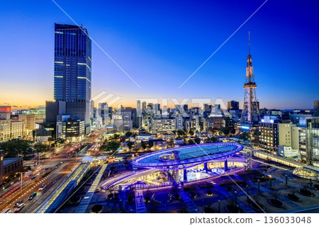 Night view of Sakae from the observation corridor of the Aichi Arts Center in Nagoya 136033048