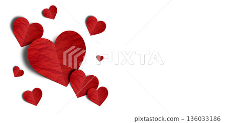 red paper hearts crumpled isolated on transparent background. Valentine's day. 136033186