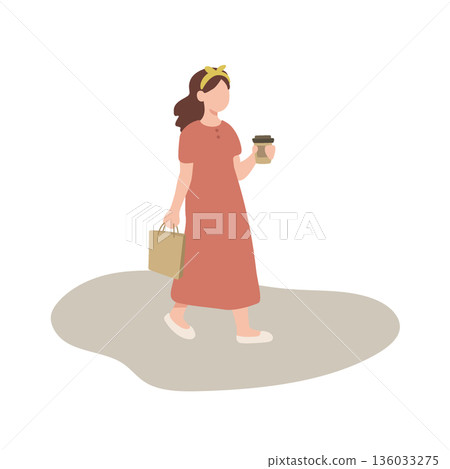 Walking woman with coffee Walking woman with coffee 136033275
