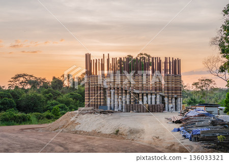 The construction of the Goya Tower is an art installation made of elephant dung bricks. The project symbolizes the transition to renewable resources and respect for nature. High quality photo The construction of the Goya Tower is an art installation made of elephant dung bricks. The project symbolizes the transition to renewable resources and respect for nature. High quality photo 136033321