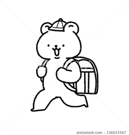 Cute bear carrying a school bag Line drawing 136033567
