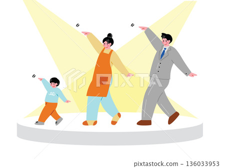 一幅描繪一家人在舞台上跳舞的插圖 136033953