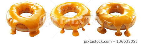 Fresh baked plain bagel with golden crust and glossy caramel glaze,, isolated on white transparent background. 136035053