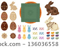 Scandinavian folk art Easter candy basket flat lay set 136036558