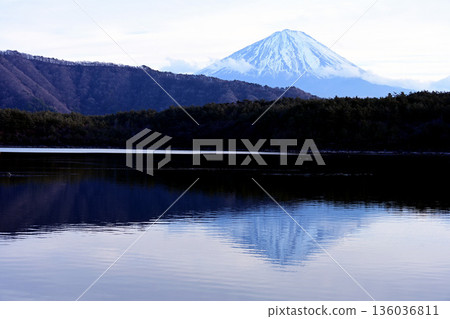 冬日傍晚的西湖和富士山 136036811