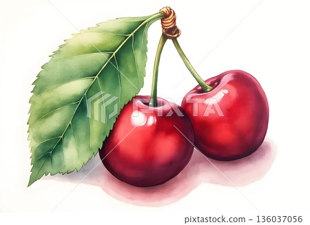 Fresh cherries on a white background showcasing vibrant colors and natural beauty 136037056