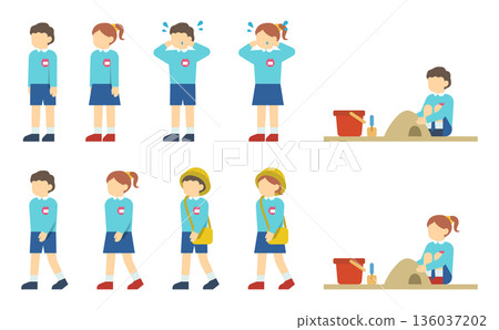 Flat illustration: Boys and girls wearing smocks set 136037202