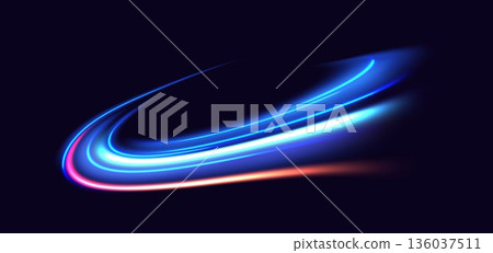 Abstract elegant glowing blue curve ray lighting effect on black background. 136037511