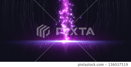 Scene futuristic elegant purple thunder light on dark background with lighting effect and sparkle. 136037519