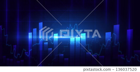 Finance chart stock market growth glowing light effect on dark blue background. 136037520