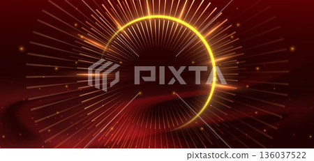 Luxury gold circles lines on dark red background with lighting effect. 136037522