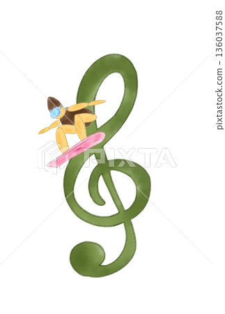 Musical note with snowboarder Musical note with snowboarder 136037588