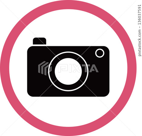 Black camera and red circle Photography permitted Camera OK Vector illustration 136037591
