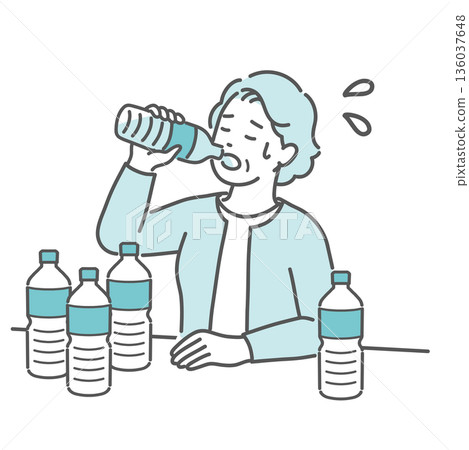 Illustration of an elderly woman who is thirsty and drinks a lot of water (diabetes, excessive drinking, dry mouth, heat stroke) Illustration of an elderly woman who is thirsty and drinks a lot of water (diabetes, excessive drinking, dry mouth, heat stroke) 136037648