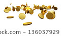 Gold coin falling down isolated on white background 3D render 136037929