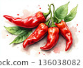 Bright red chili peppers with vibrant green leaves on a light background enhancing culinary creativity in cooking 136038082