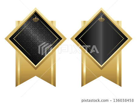 Luxurious black and gold diamond-shaped ribbon badge vector material 136038458