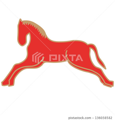 紅色駿馬插圖，向量圖，輪廓，圖標，金色，標誌，符號，摳圖，透明背景，搖搖馬，材質 136038582