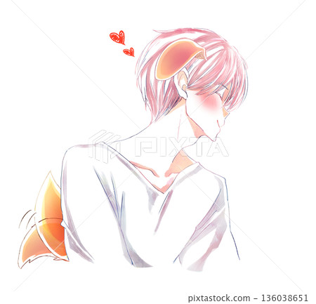 Kissing man, profile, smiling, blushing, dog-like 136038651