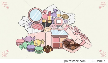 Mother's Day cosmetics and sweets illustration 136039014