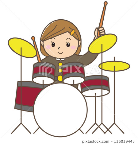 一幅兒童打鼓學習節奏的插圖 136039443