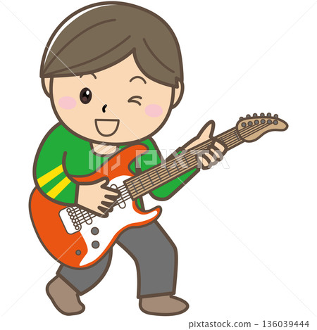 一幅描繪孩子們彈吉他的樂團活動的插圖 136039444