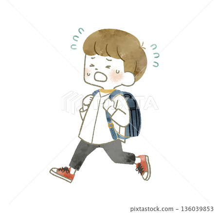 Elementary school students running in a hurry-Watercolor 136039853