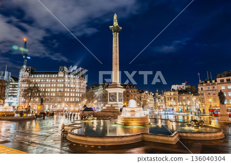 Illuminated Trafalgar Square, London 136040304
