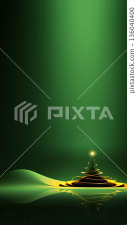 christmas tree green copy space minimal card vertical reel story abstract. The vertical frame showcases a minimal and abstract Christmas tree design, dominating the green background 136040400