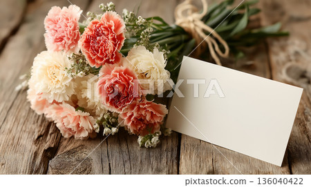 Red carnation and white paper mockup 136040422