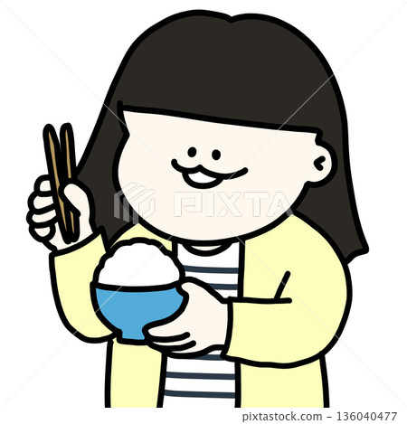 A girl eating freshly cooked white rice with relish A girl eating freshly cooked white rice with relish 136040477