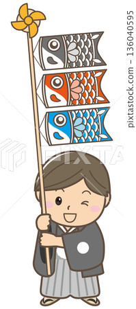 Illustration of a child holding a carp streamer | Children's Day, Boys' Day, Spring Event Material 136040595