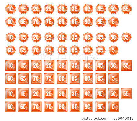Sale icon set in 5% increments, 5% to 95% (red) 136040812