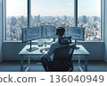 Programming work in a high-rise office with a panoramic view of the city 136040949