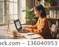 Online learning and remote work in a bright room with natural light 136040953