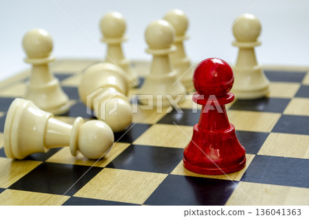 Pond chess red pawn leadership struggle illustrating confrontation and control within strategic games. Pond chess red pawn leadership struggle illustrating confrontation and control within strategic games. 136041363