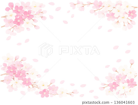 Full-blooming spring cherry blossom frame vector illustration Full-blooming spring cherry blossom frame vector illustration 136041603