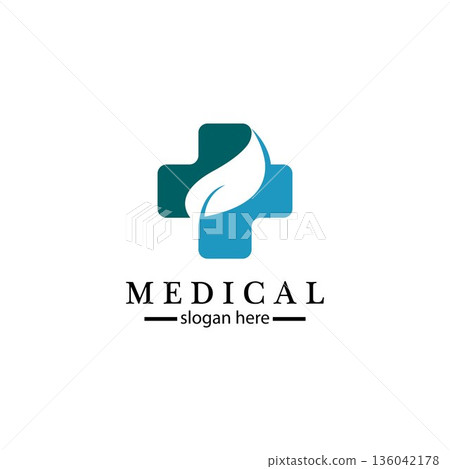 Medical cross and herbal leaf. medicine pharmacy logo. medical health symbol. herbal health care logo. nature logo. Medical cross and herbal leaf. medicine pharmacy logo. medical health symbol. herbal health care logo. nature logo. 136042178