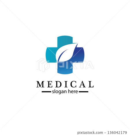 Medical cross and herbal leaf. medicine pharmacy logo. medical health symbol. herbal health care logo. nature logo. Medical cross and herbal leaf. medicine pharmacy logo. medical health symbol. herbal health care logo. nature logo. 136042179