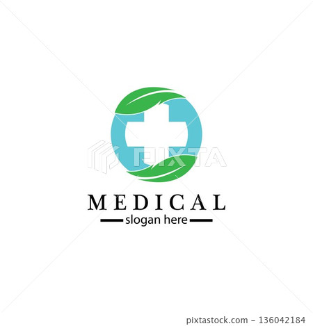 Medical cross and herbal leaf. medicine pharmacy logo. medical health symbol. herbal health care logo. nature logo. Medical cross and herbal leaf. medicine pharmacy logo. medical health symbol. herbal health care logo. nature logo. 136042184