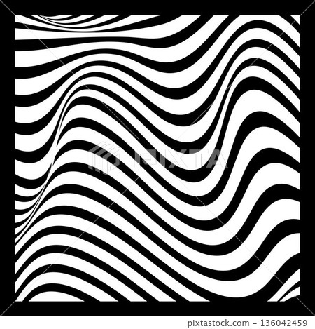 Abstract Geometric Background of Fluid Waves with Fashionable Striped Surface Pattern - Black and White, Vector Swirls 136042459