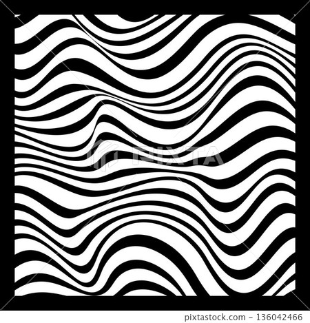 Abstract Geometric Background of Fluid Waves with Fashionable Striped Surface Pattern - Black and White, Vector Swirls 136042466