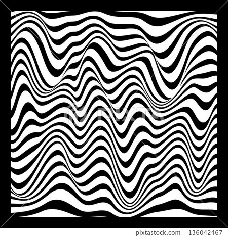 Abstract Geometric Background of Fluid Waves with Fashionable Striped Surface Pattern - Black and White, Vector Swirls 136042467