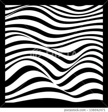 Abstract Geometric Background of Fluid Waves with Fashionable Striped Surface Pattern - Black and White, Vector Swirls 136042471
