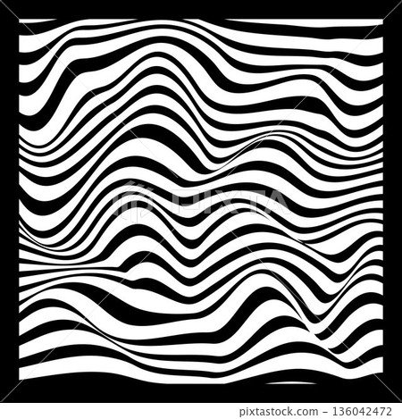 Abstract Geometric Background of Fluid Waves with Fashionable Striped Surface Pattern - Black and White, Vector Swirls 136042472