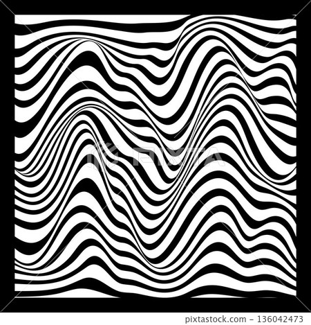 Abstract Geometric Background of Fluid Waves with Fashionable Striped Surface Pattern - Black and White, Vector Swirls Abstract Geometric Background of Fluid Waves with Fashionable Striped Surface Pattern - Black and White, Vector Swirls 136042473