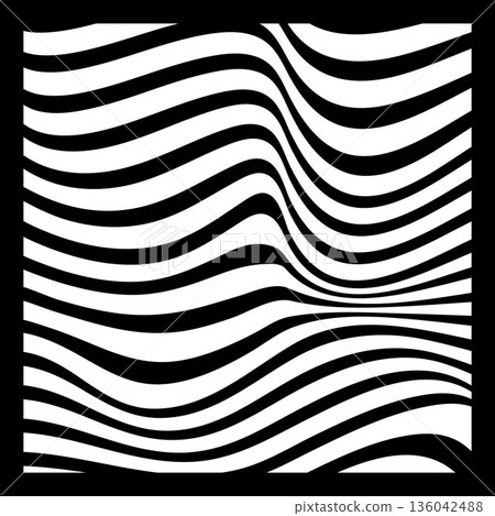 Abstract Geometric Background of Fluid Waves with Fashionable Striped Surface Pattern - Black and White, Vector Swirls Abstract Geometric Background of Fluid Waves with Fashionable Striped Surface Pattern - Black and White, Vector Swirls 136042488