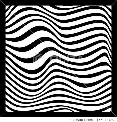 Abstract Geometric Background of Fluid Waves with Fashionable Striped Surface Pattern - Black and White, Vector Swirls Abstract Geometric Background of Fluid Waves with Fashionable Striped Surface Pattern - Black and White, Vector Swirls 136042489