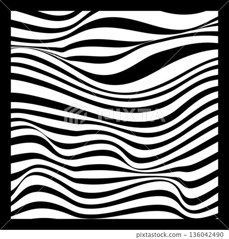 Abstract Geometric Background of Fluid Waves with Fashionable Striped Surface Pattern - Black and White, Vector Swirls 136042490