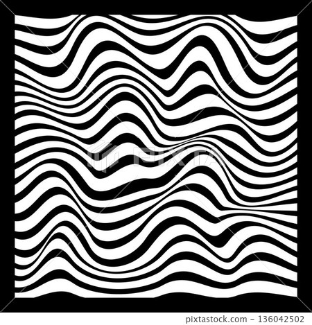 Abstract Geometric Background of Fluid Waves with Fashionable Striped Surface Pattern - Black and White, Vector Swirls Abstract Geometric Background of Fluid Waves with Fashionable Striped Surface Pattern - Black and White, Vector Swirls 136042502